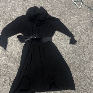 Comfy Black Belted Sweater Dress